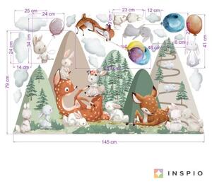 INSPIO-textilná prelepiteľná nálepka - Nálepky nad posteľ - Lesné zvieratká a kopce
