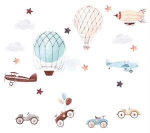 INSPIO-textilná prelepiteľná nálepka - Nálepky do detskej izby - Retro autá a balóny