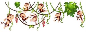 INSPIO-textilná prelepiteľná nálepka - Nálepky na stenu do detskej izby - Opice v džungli