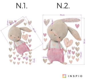 INSPIO-textilná prelepiteľná nálepka - Nálepky na stenu pre dievča - Ružový zajac so srdiečkom