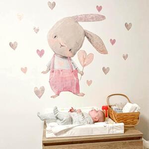 INSPIO-textilná prelepiteľná nálepka - Nálepky na stenu pre dievča - Ružový zajac so srdiečkom
