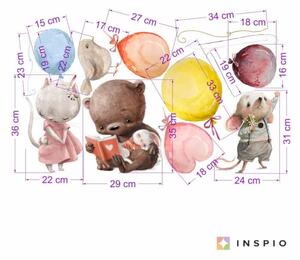 INSPIO-textilná prelepiteľná nálepka - Nálepky nad postieľku - Zvieratká a balóny