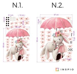 INSPIO-textilná prelepiteľná nálepka - Detské nálepky na stenu - Zajačiky s dáždnikom