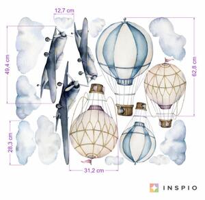 INSPIO-textilná prelepiteľná nálepka - Nálepky na stenu pre deti - Retro lietadlá a balóny