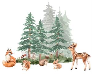 INSPIO-textilná prelepiteľná nálepka - Nálepka na stenu - Forest lesné zvieratká