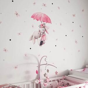 INSPIO-textilná prelepiteľná nálepka - Detské nálepky na stenu - Zajačiky s dáždnikom