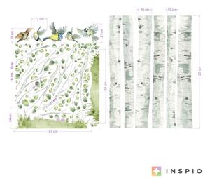 INSPIO-textilná prelepiteľná nálepka - Detské nálepky na stenu - Brezy s vtáčikmi