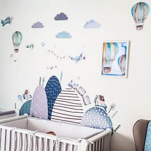 INSPIO-textilná prelepiteľná nálepka - Nálepky na stenu pre chlapca - Modré balóny a kopce