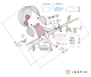 INSPIO-textilná prelepiteľná nálepka - Dievčenské nálepky na stenu - Víla a mačička
