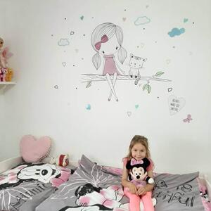 INSPIO-textilná prelepiteľná nálepka - Dievčenské nálepky na stenu - Víla a mačička