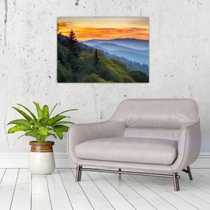 Sklenený obraz - Červánky v horách (70x50 cm)