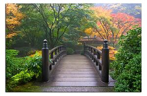 Obraz na plátne - Drevený most v jesennej záhrade 1186A (90x60 cm )