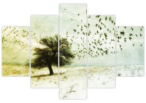 Obraz - Maľovaný kŕdeľ vtákov (150x105 cm)