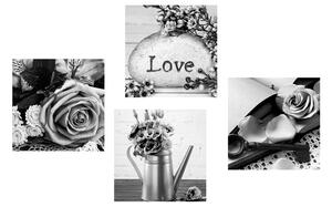 Set obrazov čiernobiele vintage zátišie s nápisom Love
