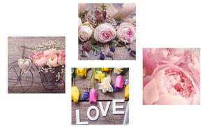 Set obrazov nežné kvetinové zátišie s nápisom Love
