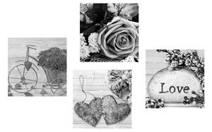 Set obrazov čiernobiele zátišie s nápisom Love