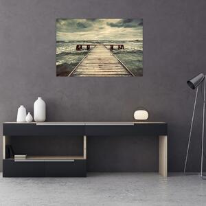 Obraz dreveného móla na mori (90x60 cm)
