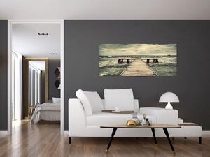 Obraz dreveného móla na mori (120x50 cm)
