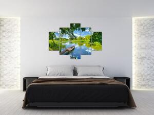 Obraz letné rieky s loďkou (150x105 cm)