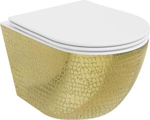 Mexen Lena WC misa Rimless s pomaly padajúcim sedátkom, duroplast, biela/Zlatá vzor rybích šupín - 30224008