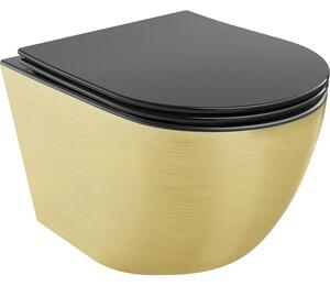 Mexen Lena WC misa Rimless s pomaly padajúcim sedátkom, duroplast, Čierna matná/Zlatá čiarový vzor - 30224077