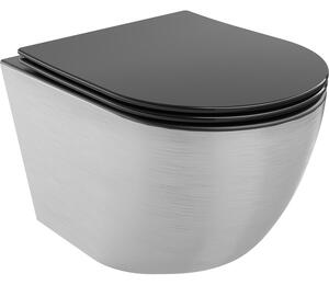 Mexen Lena WC misa Rimless s pomaly padajúcim sedátkom, duroplast, Čierna matná/Strieborná čiarový vzor - 30224073