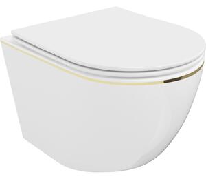 Mexen Lena WC misa Rimless s pomaly padajúcim sedátkom, duroplast, biela/Zlatá čiarový vzor - 30224005