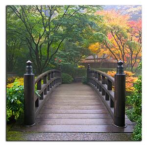 Obraz na plátne - Drevený most v jesennej záhrade - štvorec 3186A (50x50 cm)