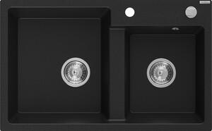 Mexen Tomas granitový dvojkomorový drez 800 x 500 mm, Čierna, sifón Chrómová - 6516802000-77