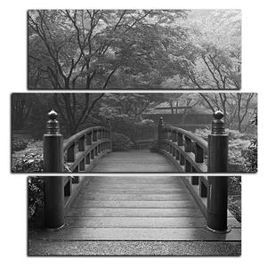 Obraz na plátne - Drevený most v jesennej záhrade - štvorec 3186QD (75x75 cm)