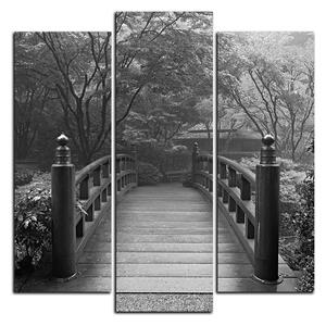 Obraz na plátne - Drevený most v jesennej záhrade - štvorec 3186QC (75x75 cm)