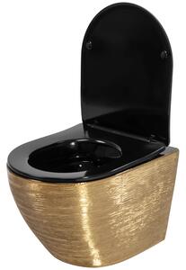 Rea - Závesná WC misa Carlo Flat - brúsená zlatá/čierna