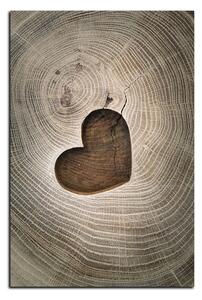 Obraz na plátne - Srdce na drevenom pozadí - obdĺžnik 7207A (90x60 cm )