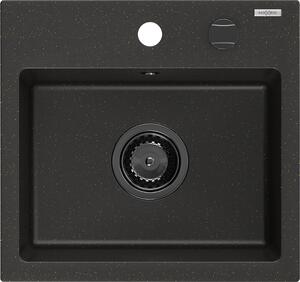 Mexen Milo, granitový drez 435x410x171 mm, 1-komorový, čierna-zlatá metalíza s čiernym sifónom, 6505441000-75-B