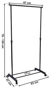 ViaDomo Via Domo - Pojazdný kovový vešiak Pesci - čierna - 67x78-130x41 cm