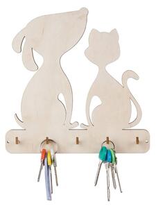 ČistéDrevo Drevený vešiak na kľúče - psík a mačička