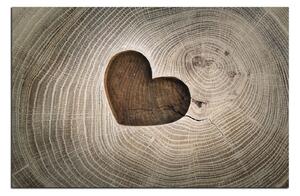 Obraz na plátne - Srdce na drevenom pozadí 1207A (90x60 cm )