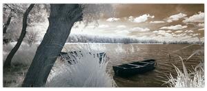 Obraz loďky na jazere (120x50 cm)