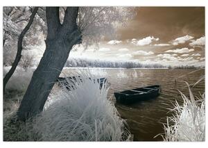 Obraz loďky na jazere (90x60 cm)