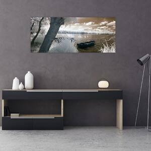 Obraz loďky na jazere (120x50 cm)