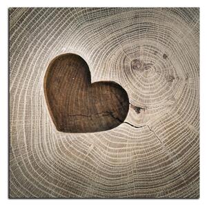 Obraz na plátne - Srdce na drevenom pozadí - štvorec 3207A (50x50 cm)