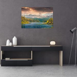Obraz horskej rieky a hôr (90x60 cm)