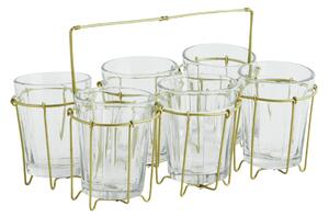 Kovový stojan so 6 pohármi Antique Brass/Clear