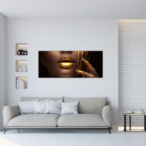 Obraz - Žena so zlatými perami (120x50 cm)