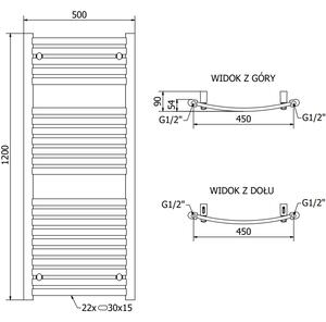 Mexen Helios kúpeľňový radiátor 1200 x 500 mm, 567 W, Čierna - W103-1200-500-00-70
