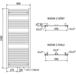 Mexen Hades kúpeľňový radiátor 1500 x 600 mm, 812 W, Biela - W104-1500-600-00-20