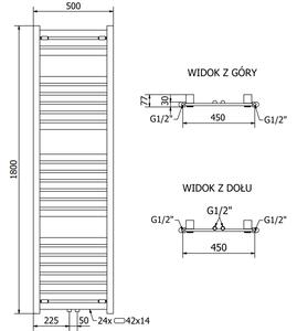 Mexen Uran kúpeľňový radiátor 1800 x 500 mm, 790 W, Biela - W105-1800-500-00-20