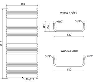 Mexen Apollo kúpeľňový radiátor 1210 x 550 mm, 638 W, Čierna - W117-1210-550-00-70
