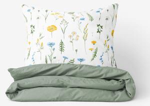 Goldea bavlnené posteľné obliečky duo - slovenská lúka s šalviovo zelenou 140 x 220 a 70 x 90 cm