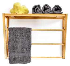 Blumfeldt Nástenný regál do kúpeľne, 3 tyče uteráky, odkladacia plocha hore, 42x30x20cm, bambus